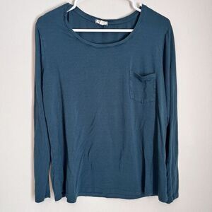 Eyeshadow Top Womens Large Forest Green Knit Long Sleeve Basic Capsule Shirt EUC